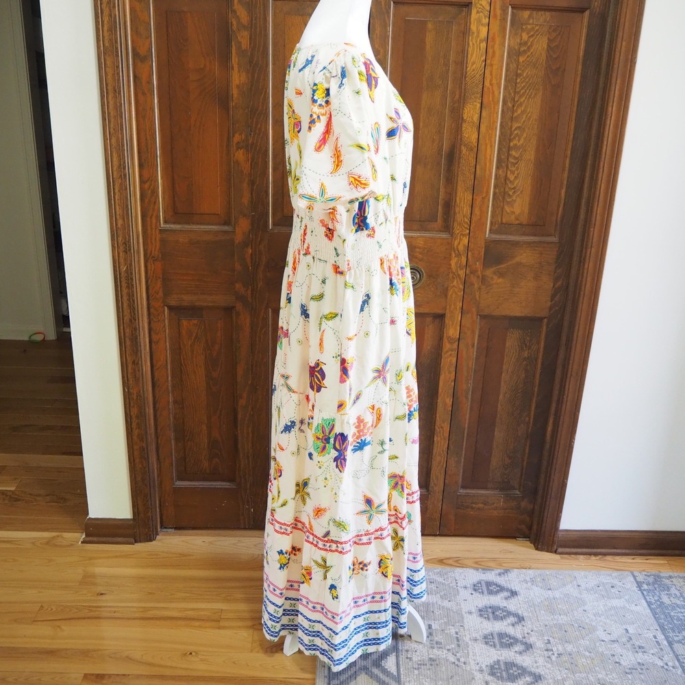 Sugarlips Cornelia Linen Blend Maxi Dress Sz XL Tired Smock Waist Boho Floral - Picture 5 of 15